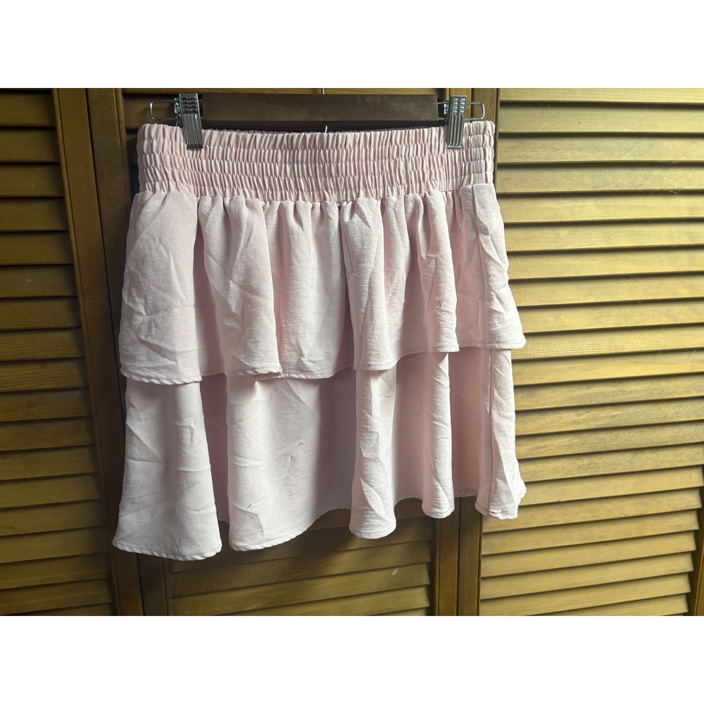 Abound Pink Tiered Ruffle Mini Skirt Smocked Waist Pastel Boho Size Medium